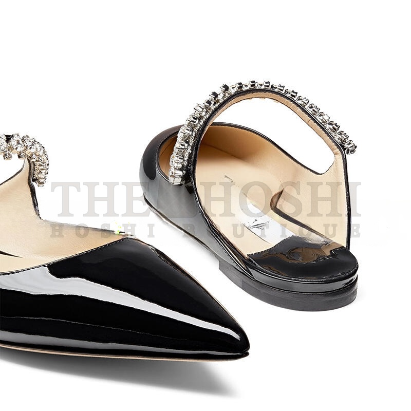 J1m*y Ch00 BLACK PATENT LEATHER MULES WITH CRYSTAL STRAP BINGFLATPAT010003 Master Quality